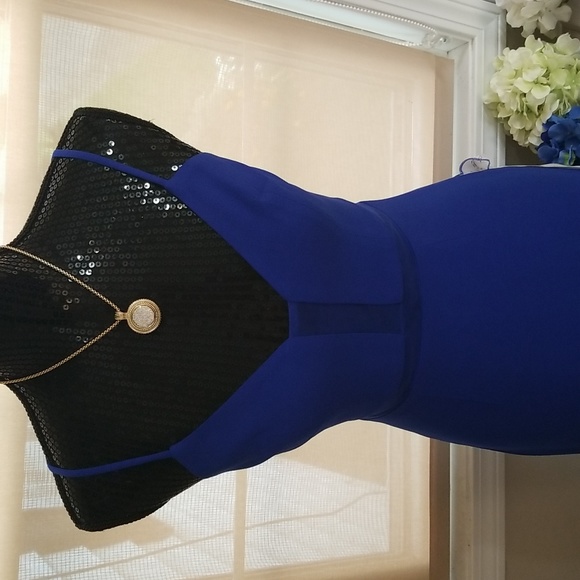 NWT! Dress The Population Micaela Electric Blue 💙 Sheer Inset Body-Con Dress XS - Picture 10 of 16